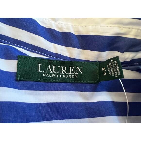 Lauren Ralph Lauren Women's Long Sleeve Blue White Stripe Shirt Size PL NWT - Picture 6 of 16